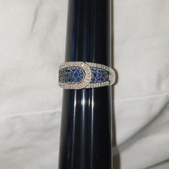 Size 10, 14K White Gold Blue Sapphire & Diamond Ring, Excellent pre-owned condit - Picture 8 of 8
